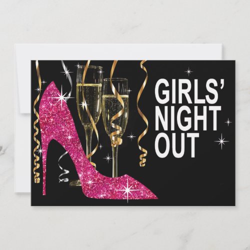 Glitter Stiletto Champagne Girls Night Out fuschia Invitation