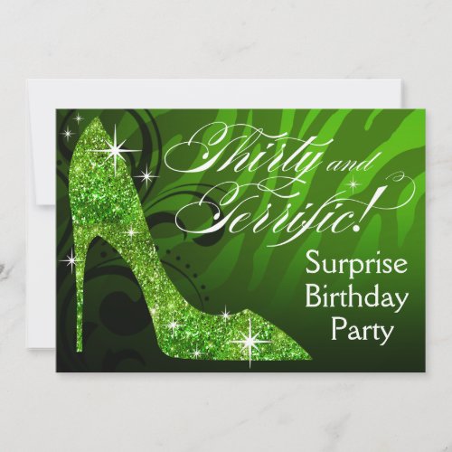 Glitter Stiletto Zebra 30  Terrific Birthday Invitation