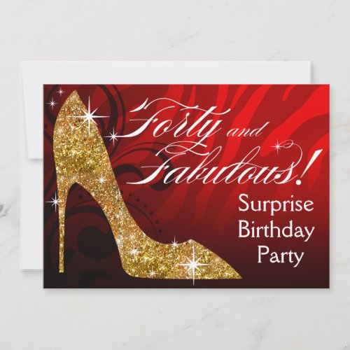 Glitter Stiletto Zebra 30  Terrific Birthday red Invitation