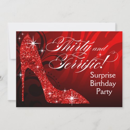 Glitter Stiletto Zebra 30  Terrific Birthday red Invitation