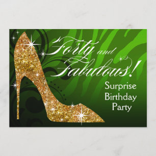 Glitter Stiletto Zebra 40 & Fabulous Birthday Invitation