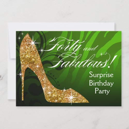 Glitter Stiletto Zebra 40  Fabulous Birthday Invitation