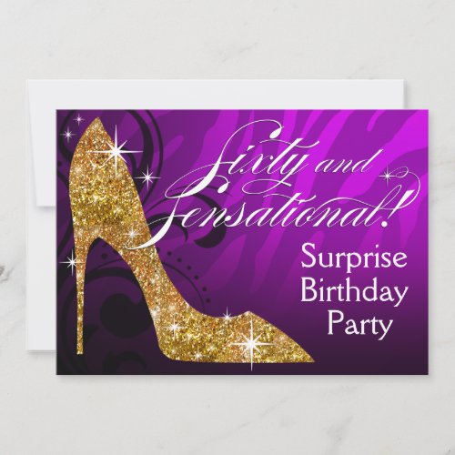 Glitter Stiletto Zebra 60  Sensational Birthday Invitation