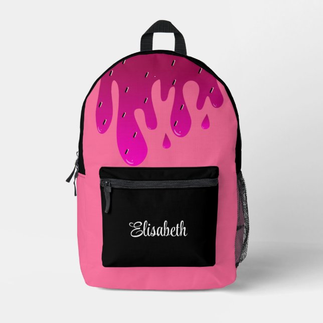 Glitter Strawberry Dripping Slime Cute Kids Design Printed Backpack (Front)