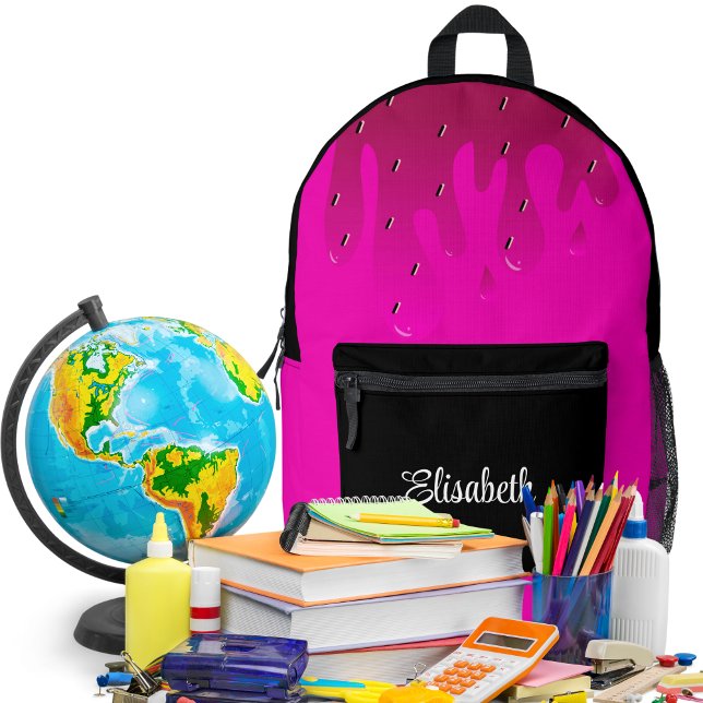 Glitter Strawberry Dripping Slime Cute Kids Design Printed Backpack (Glitter Strawberry Dripping Slime Personalized Backpack)