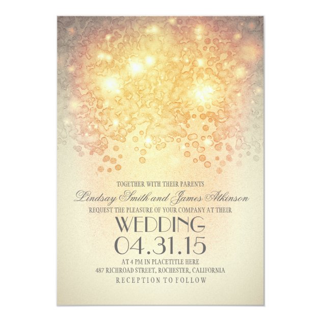 Glitter String Lights Elegant Vintage Wedding Invitation