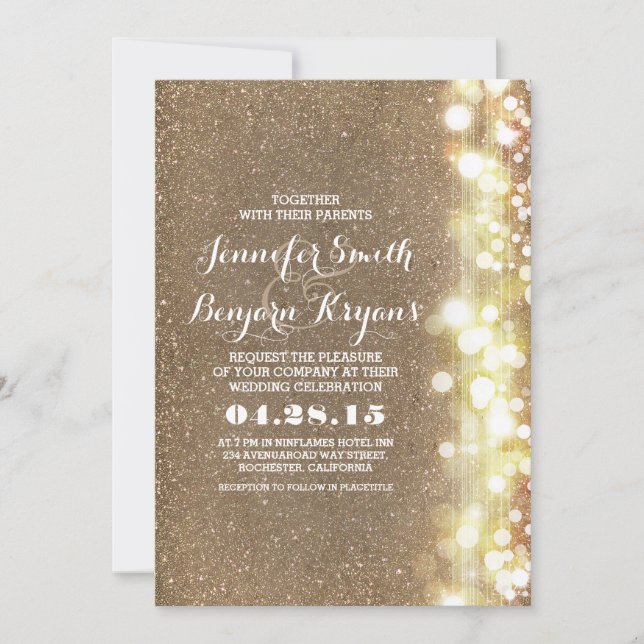 glitter string lights glamours wedding invite (Front)