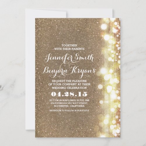 glitter string lights glamours wedding invite 5" x 7" invitation card