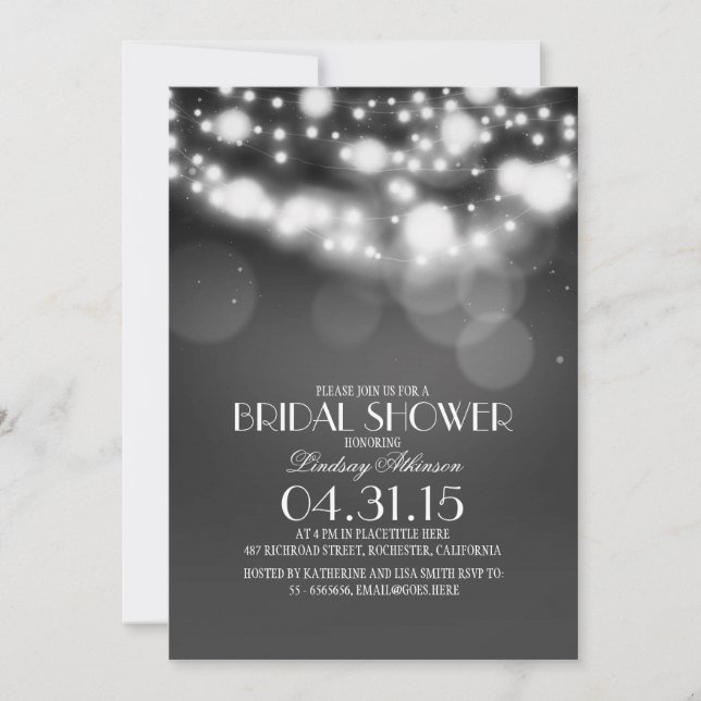 glitter string lights vintage bridal shower invitation (Front)