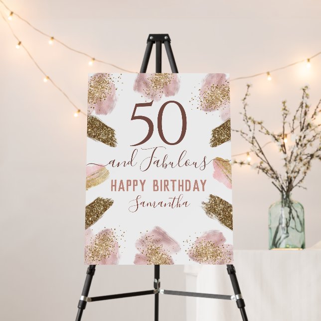 Glitter Strokes Pink Happy 50th Birthday Foam Boar Foam Board (In Situ (Stand))