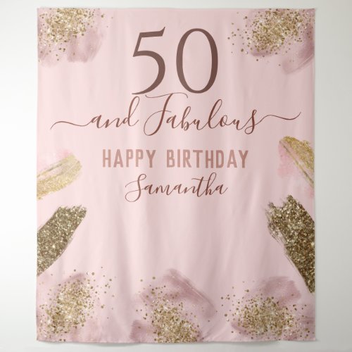 Glitter Strokes Pink Happy 50th Birthday Tapestry