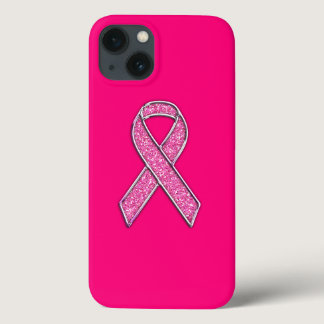 Glitter Style Pink Ribbon Awareness Design iPhone 13 Case