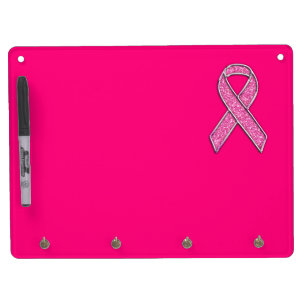 Glitter Style Pink Ribbon Awareness Dry Erase Board With Keychain Holder