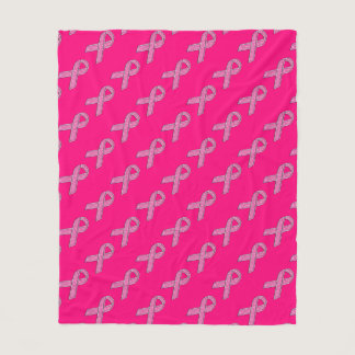 Glitter Style Pink Ribbon Awareness Fuchsia Fleece Blanket