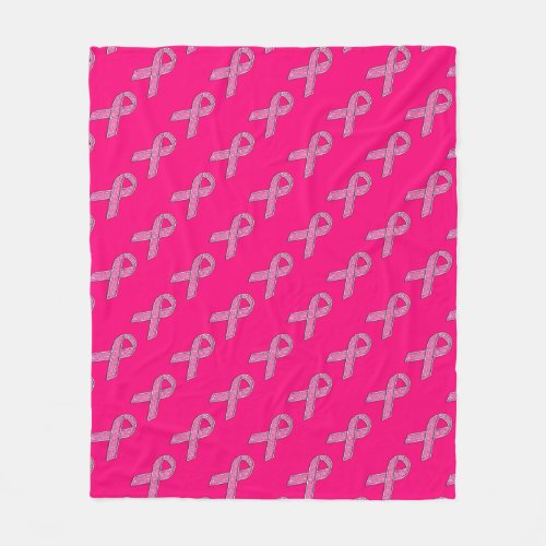 Glitter Style Pink Ribbon Awareness Fuchsia Fleece Blanket