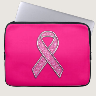 Glitter Style Pink Ribbon Awareness Fuchsia Laptop Sleeve