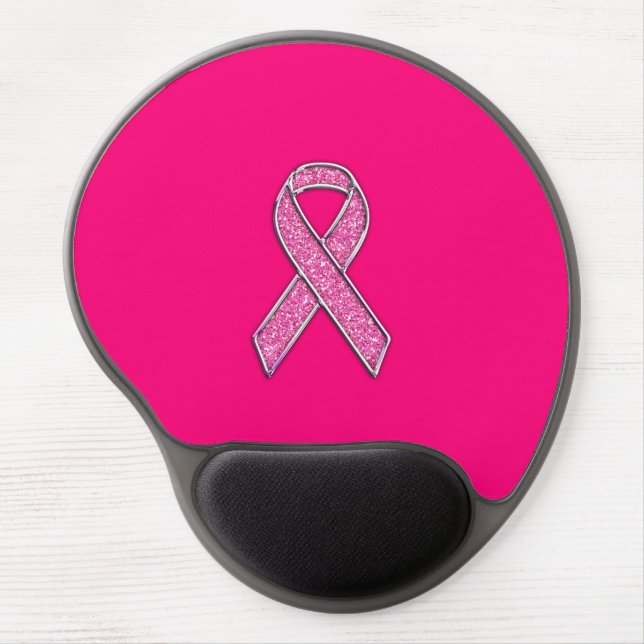 Glitter Style Pink Ribbon Awareness Gel Mouse Pad (Front)