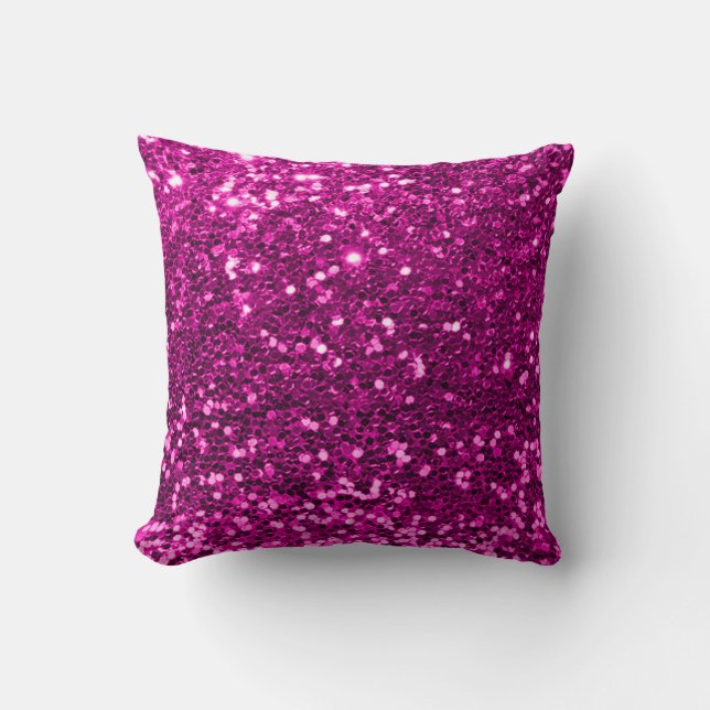 Glitter Stylist Fashion Sequin Fuchsia Pink Vivid Throw Pillow (Front)