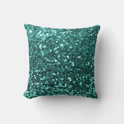 Glitter Stylist Fashion Sequin Green Teal Aquatic Throw Pillow