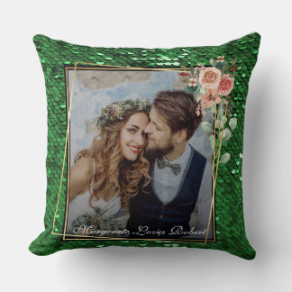 Glitter Stylist Fashion Sequin Green Teal Aquatic  Throw Pillow