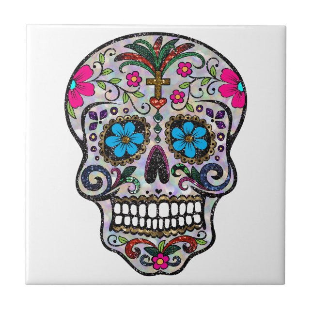 glitter Sugar Skull Ceramic Tile (Front)