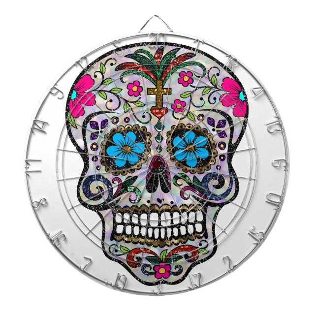 glitter Sugar Skull Dartboard With Darts (Front)