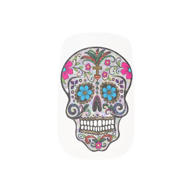 glitter Sugar Skull nail decals stickers (Right Thumb)