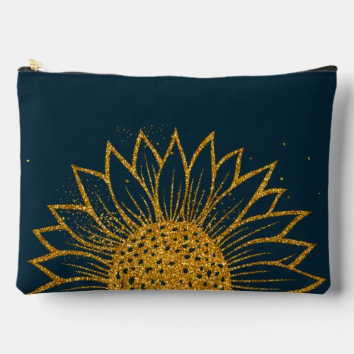 Glitter Sunflower Mothers Day Navy Monogrammed  Accessory Pouch