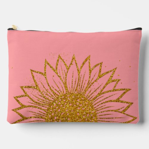 Glitter Sunflower Mothers Day Pink Monogrammed  Accessory Pouch