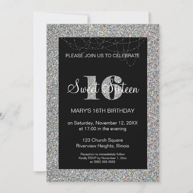 Glitter Sweet 16 Birthday Invitation (Front)