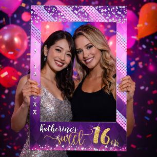 Glitter Sweet 16th Birthday Purple Selfie Frame