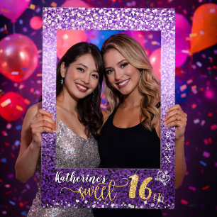 Glitter Sweet 16th Queen Crown Purple Selfie Frame