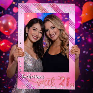 Glitter Sweet 21st Birthday Pink Selfie Frame
