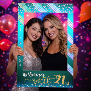 Glitter Sweet 21st Birthday Teal Blue Selfie Frame