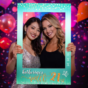 Glitter Sweet 21st Queen Crown Aqua Blue Selfie Frame