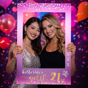 Glitter Sweet 21st Queen Crown Purple Selfie Frame