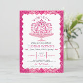 Glitter Sweet Sixteen Lacy Birthday Cake Party Invitation (Standing Front)