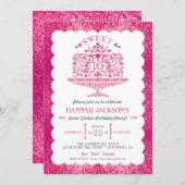 Glitter Sweet Sixteen Lacy Birthday Cake Party Invitation (Front/Back)