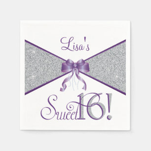 Glitter, Sweet Sixteen, Purple Napkins