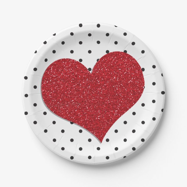 Glitter Sweetheart Valentines Dots Birthday Paper Plates (Front)