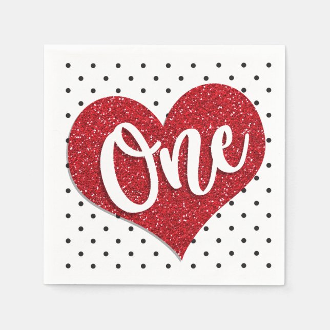 Glitter Sweetheart Valentines Girl First Birthday Napkins (Front)