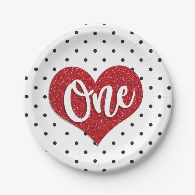 Glitter Sweetheart Valentines Girl First Birthday Paper Plates (Front)