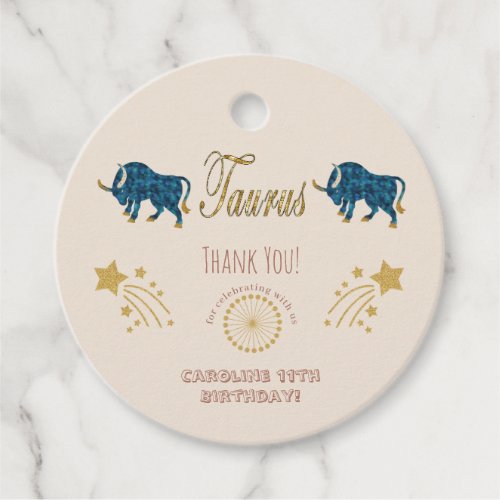 Glitter Taurus Gold Shooting Stars Thank You Favor Tags