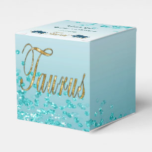 Glitter Taurus & Teal Blue Glitter Birthday Favor Boxes