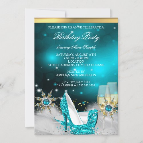 Glitter Teal Blue High Heel Shoes Gold Champagne Invitation