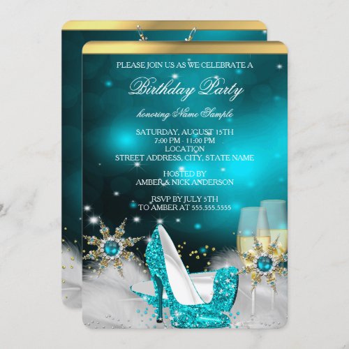 Glitter Teal Blue High Heel Shoes Gold Champagne Invitation