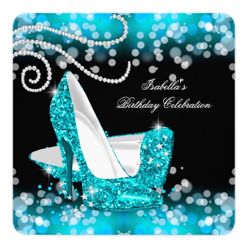 Glitter Teal Blue High Heels Diamonds Birthday Card | Zazzle