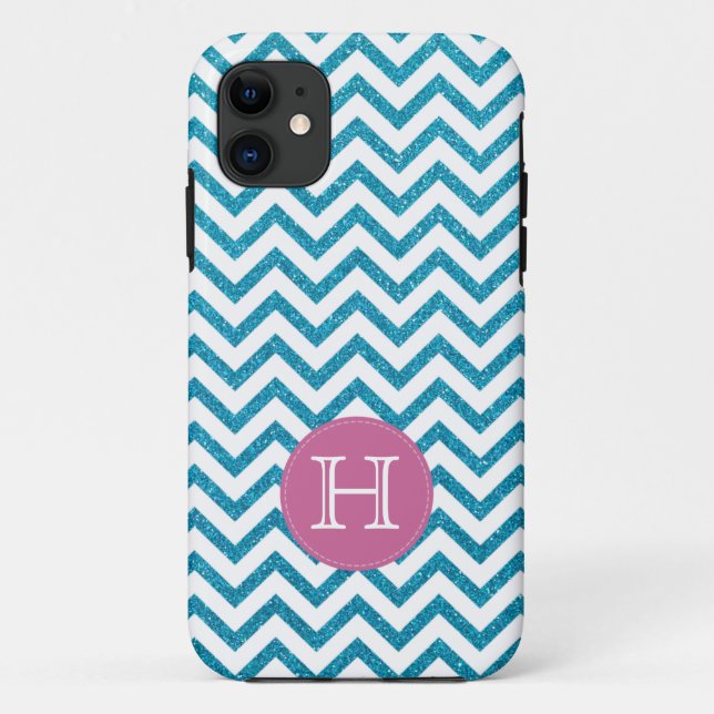 Glitter Teal Green Monogram Zigzag iPhone 5 Case (Back)