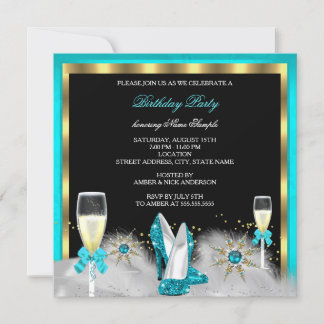 Glitter Teal High Heels Black Gold Champagne Invitation