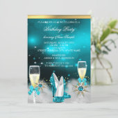 Glitter Teal High Heels Silver Gold Champagne Invitation (Standing Front)